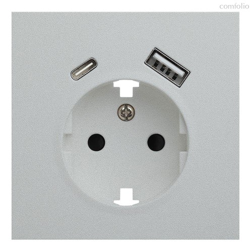 Лицевая панель для розетки 2к+з с USB A+C 35637 SV, серебро - Rikett