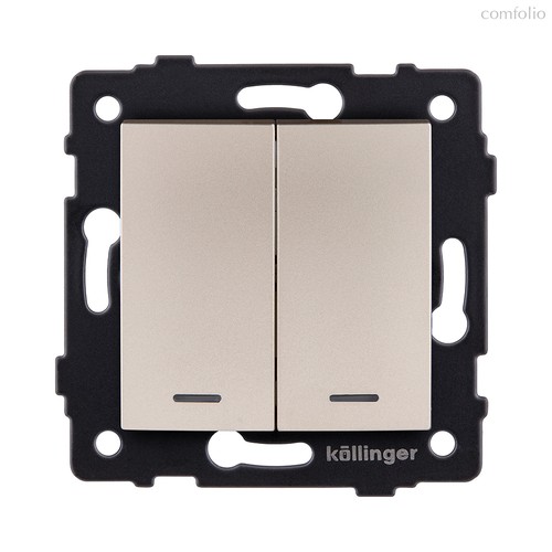 Выключатель 2-клавишный проходной 10А/250В с LED подсветкой, изогнутый, золотой Kollinger REA-R-010GD для Aspekt, Eleganz, Reflex - Kollinger