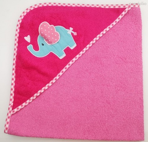 Уголок дет. махровый с вышивкой Слоненок с сердечком (розовый), 70x70 - Valtery
