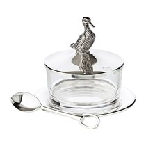 Банка для варенья с ложкой Edzard Уточка 290 г, d9хh12 см, посеребрение, стекло хрустальное - Edzard