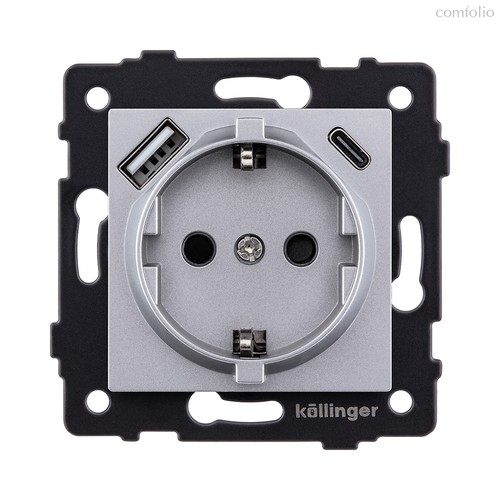 Розетка штепсельная SCHUKO 16A/250 В с USB A+C 20W, серый Kollinger REA-004GY для Aspekt, Eleganz, Reflex - Kollinger