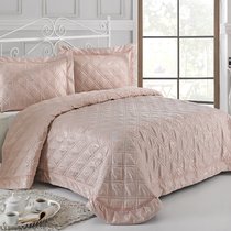 Покрывало жаккард "KARNA" с стеганый MONETA 230x250 (50x70)*2 см, цвет пудра, 230x250 - Bilge Tekstil