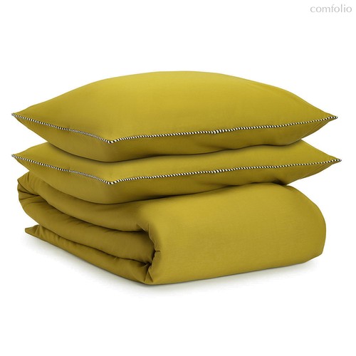Комплект постельного белья оливкового цвета с контрастным кантом из коллекции Essential, 200х220 см - Tkano