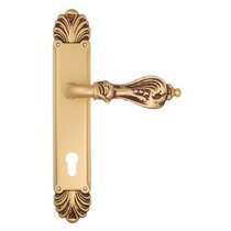 Дверная ручка Venezia Florence CYL на планке PL87 французское золото + коричневый - Venezia Collezione