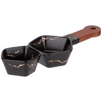Менажница с Деревянной Ручкой Коллекция Золотой Мрамор Цвет:Black 32x12,5x5 см
