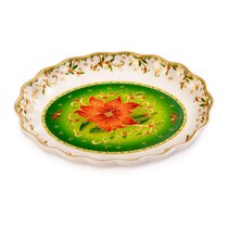 Блюдо овальное Lamart Palais Royal Рождественская звезда 28х22 см, борт волна, фарфор - Lamart