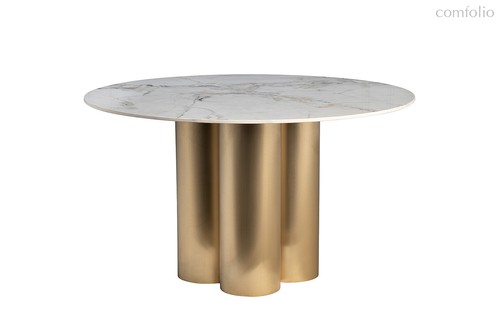 Стол обеденный керамогранит белый/мат. золото d130x76см - Garda Decor