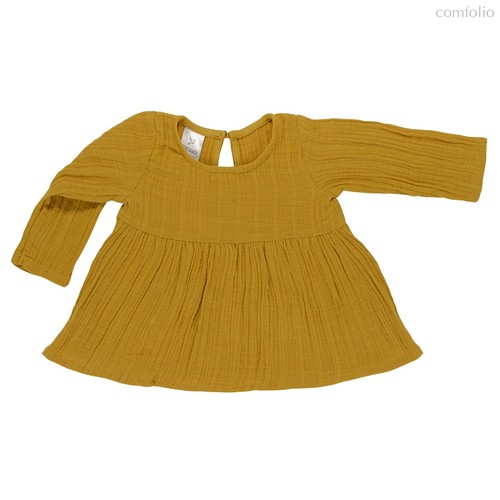 Платье с длинным рукавом из хлопкового муслина горчичного цвета из коллекции Essential 18-24M - Tkano