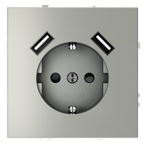 Розетка встраиваемая VOLTUM S70 с заземлением и защитными шторками, 16А, с USB, A+A, (сталь) - Voltum