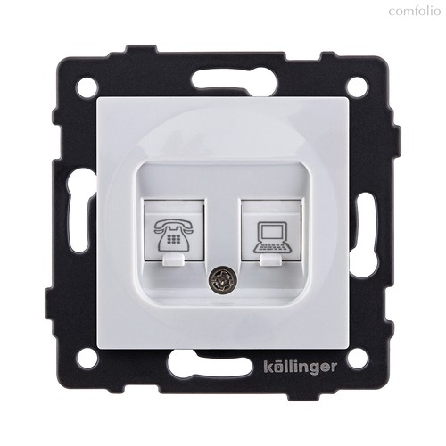 Розетка двойная RJ11 + RJ45 Cat.6, белый Kollinger REA-011WH для Aspekt, Eleganz, Reflex - Kollinger