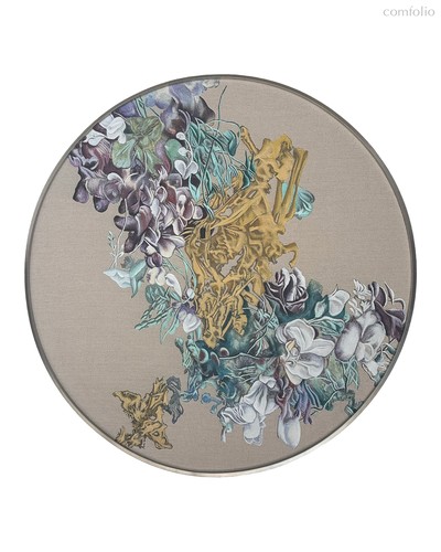 Круглая картина с росписью по ткани Икеда, цвет бежевый - Louvre Home