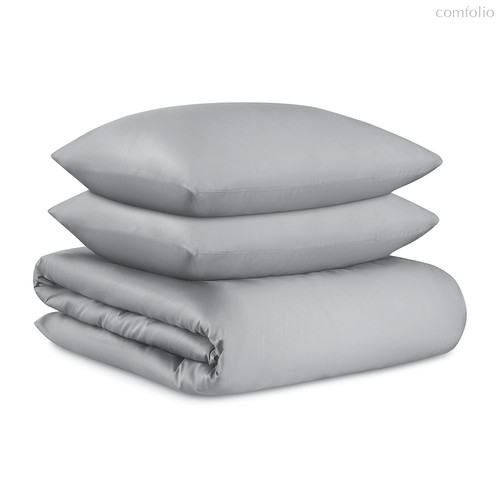 Комплект постельного белья из премиального сатина светло-серого цвета из коллекции Essential, 200х22 - Tkano