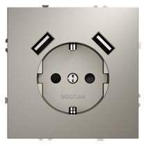 Розетка встраиваемая VOLTUM S70 с заземлением и защитными шторками, 16А, с USB, A+A, (кашемир) - Voltum