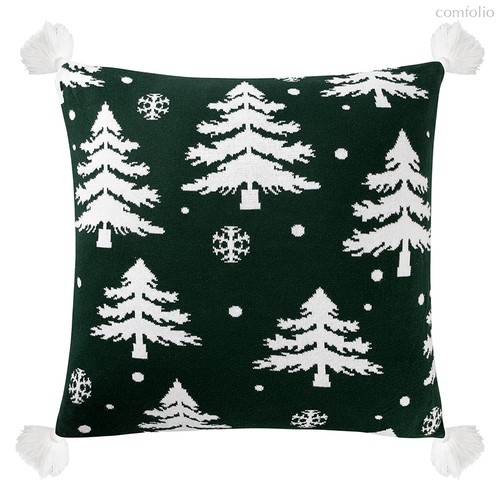 Подушка вязаная с новогодним рисунком Морозный Лесиз коллекции New Year Essential, 45x45 см - Tkano