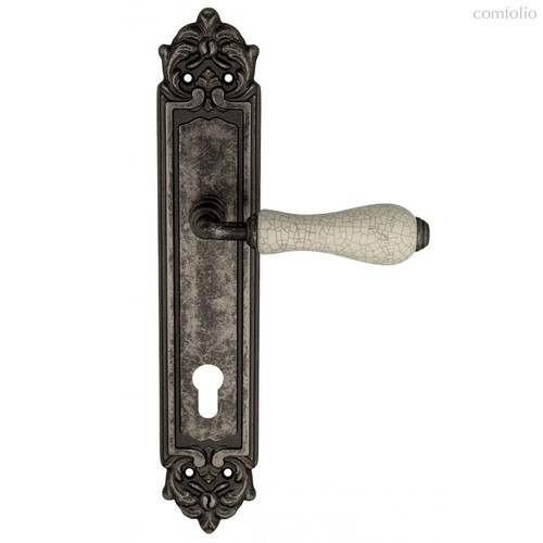 Дверная ручка Venezia Colosseo белая керамика паутинка CYL на планке PL96 античное серебро - Venezia Collezione