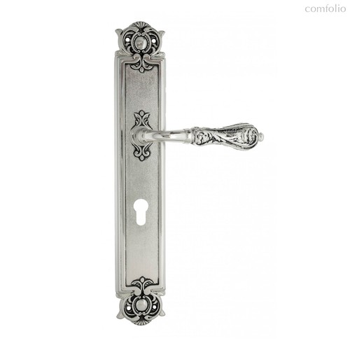 Дверная ручка Venezia Monte Cristo CYL на планке PL97 натуральное серебро + черный - Venezia Collezione