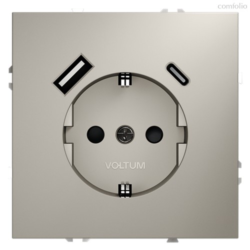 Розетка встраиваемая VOLTUM S70 с заземлением и защитными шторками, 16А, с USB, A+С, (кашемир) - Voltum