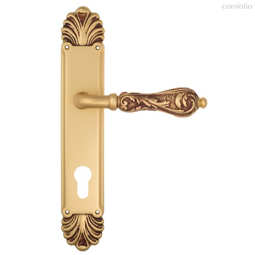 Дверная ручка Venezia Monte Cristo CYL на планке PL87 французское золото + коричневый - Venezia Collezione