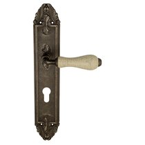 Дверная ручка Venezia Colosseo белая керамика паутинка CYL на планке PL90 античное серебро - Venezia Collezione