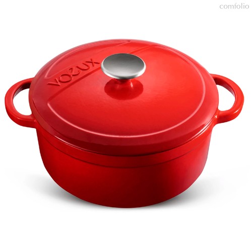 Кастрюля с крышкой Voeux L'amour d24 см, 3,8 л, чугун, красная - Voeux