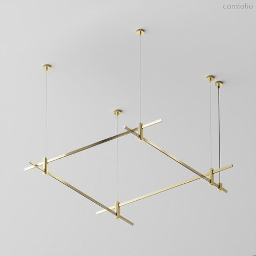Готовая конструкция квадратная двухуровневая на тросовых подвесах Hang без светильников и блока питания, латунь - Maytoni