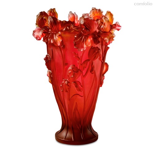 Ваза Decor de Table Pate de Verre Cristal Ирисы 22 см, хрустальное тесто, янтарно-красная, п/к - Decor De Table