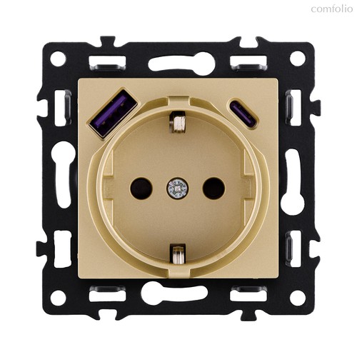 Розетка штепсельная SCHUKO 16A/250 В с USB A+C 20W, золотой Kollinger Asthetik AS-016GD - Kollinger