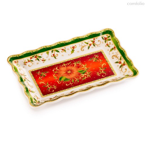 Блюдо прямоугольное Lamart Palais Royal Рождественская звезда 22х14 см, борт волна, фарфор - Lamart