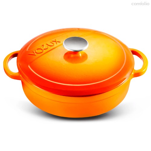 Кастрюля с крышкой низкая Voeux Amusant d24 см, чугун, оранжевая - Voeux