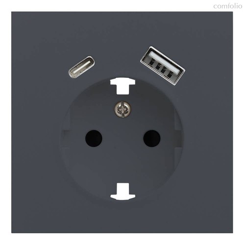 Лицевая панель для розетки 2к+з с USB A+C 35637 BT, базальт - Rikett