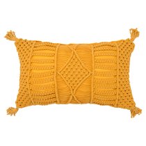Чехол на подушку макраме горчичного цвета из коллекции Ethnic, 35х60 см - Tkano