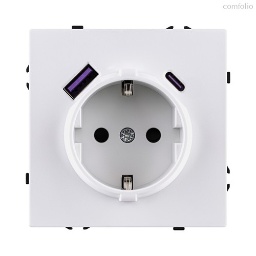 Розетка штепсельная SCHUKO 16A/250 В с USB A+C 20W, белый глянцевый Kollinger Eclipse EC-016WG - Kollinger