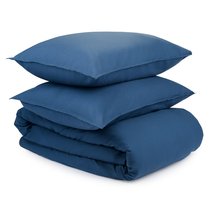Комплект постельного белья полутораспальный темно-синего цвета из органического стираного хлопка из коллекции Essential - Tkano