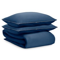 Комплект постельного белья темно-синего цвета с контрастным кантом из коллекции Essential, 200х220 см - Tkano