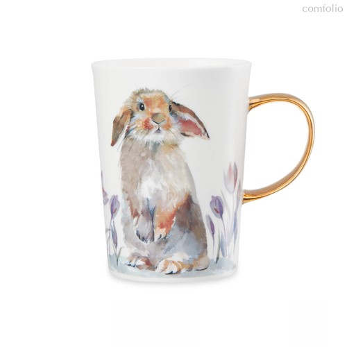 Кружка Mix&Match Синергия Пасхальный кролик 450 мл, золотистая ручка, фарфор костяной - Mix&Match