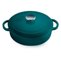 Кастрюля с крышкой низкая Voeux Profond d24 см, чугун, бирюзовая