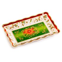 Блюдо прямоугольное Lamart Palais Royal Рождественская звезда 32х21см, борт волна, фарфор - Lamart