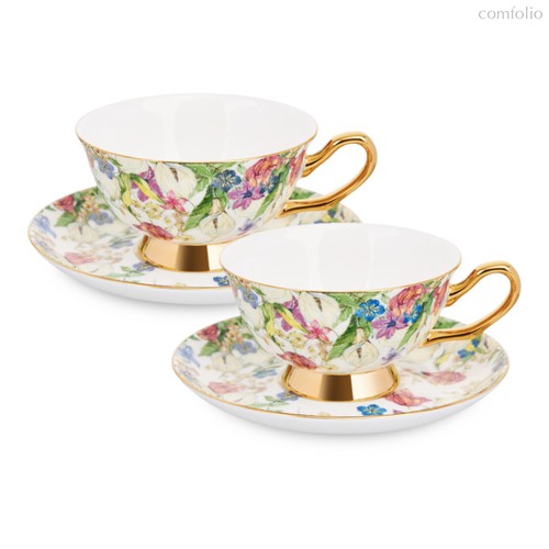 Набор чашек чайных с блюдцем Decor de table Флёр д'Ор 220 мл, 2 шт, фарфор костяной, п/к - Decor De Table