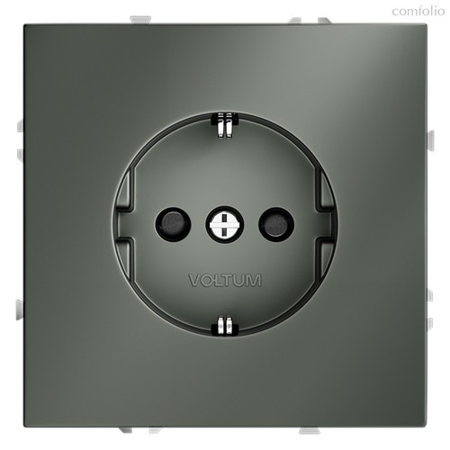 Розетка встраиваемая VOLTUM S70 с заземлением и защитными шторками, 16А, (титан) - Voltum