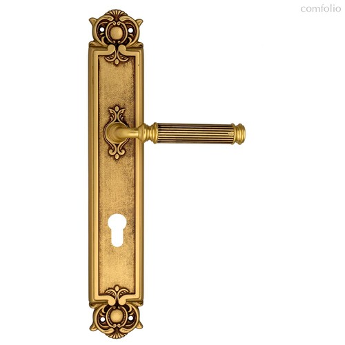 Дверная ручка Venezia Mosca CYL на планке PL97 французское золото + коричневый - Venezia Collezione