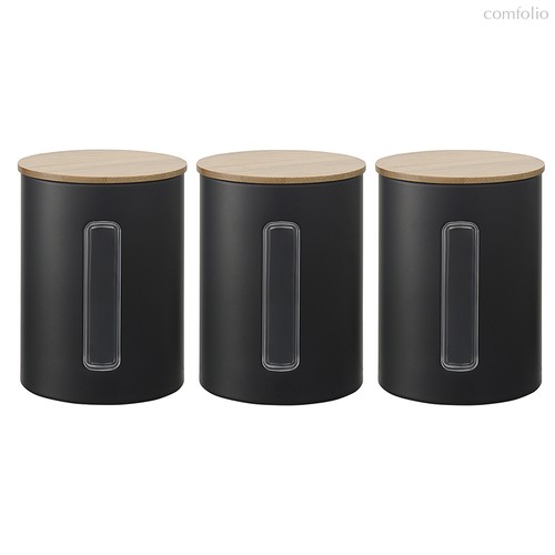 Набор банок для хранения Kaffi, 1 л, матовые черные, 3 шт. - Smart Solutions