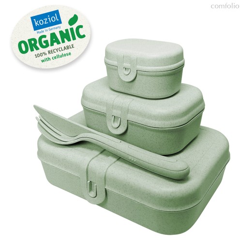 Набор из 3 ланч-боксов и столовых приборов PASCAL Organic зеленый - Koziol
