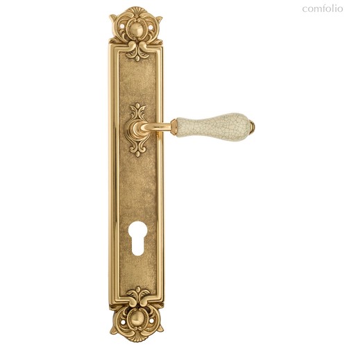 Дверная ручка Venezia Colosseo белая керамика паутинка CYL на планке PL97 полированная латунь - Venezia Collezione