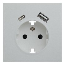 Лицевая панель для розетки 2к+з с USB A+C 35637 SV, серебро - Rikett