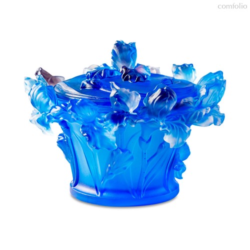 Конфетница Decor de Table Pate de Verre Cristal Ирисы 17 см, хрустальное тесто, кобальтово-синяя - Decor De Table