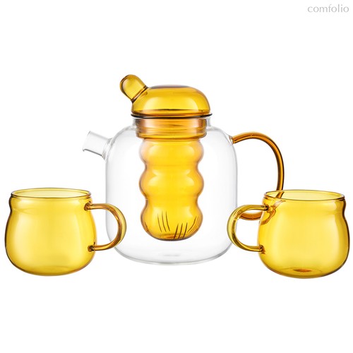 Чайник стеклянный с двумя чашками, 1,2 л, желтый - Smart Solutions