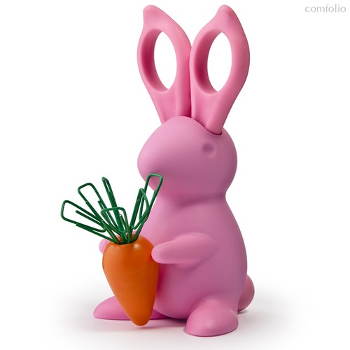 Ножницы+магнит со скрепками Bunny, розовый - Qualy