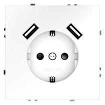 Розетка встраиваемая VOLTUM S70 с заземлением и защитными шторками, 16А, с USB, A+A, (белый матовый)