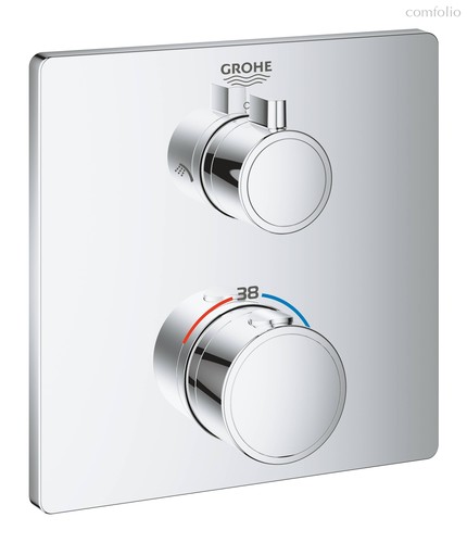 24079000 Grohtherm Термостатический смеситель для душа с переключателем на 2 положения верхний-ручной душ, квадратная розетка, хром - Grohe