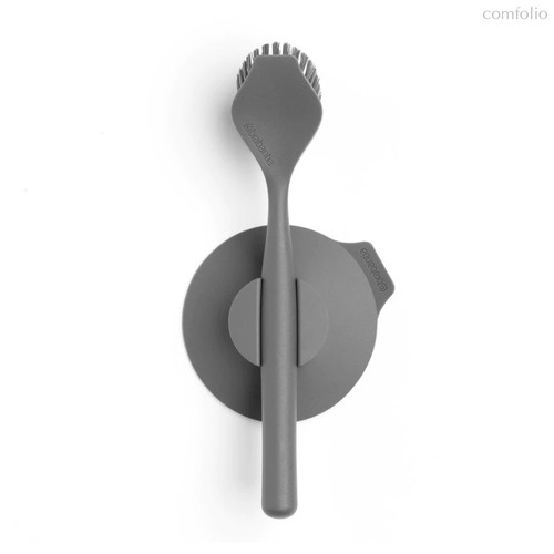 Щетка для мытья посуды с держателем на присоске Brabantia 23 см, темно-серая - Brabantia